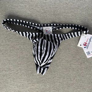 Joe Snyder Men's thong - Black & White Stripe - Large (runs smaller)
